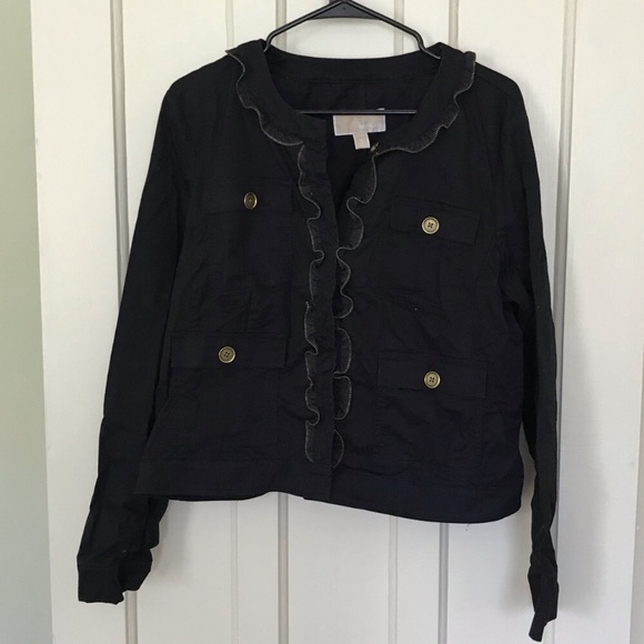 MMK Michael Kors Ruffle Zipper Black Jacket - Picture 2 of 8